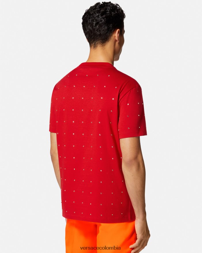 hombres camiseta con rejilla de cristal barroco Versace rojo 2RP40F1401 ropa