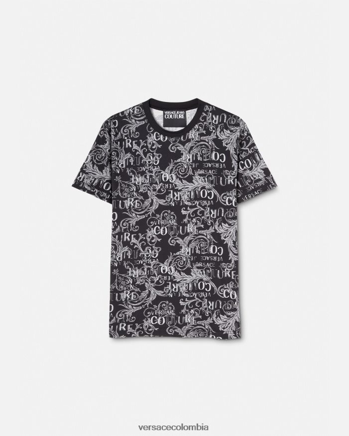 hombres camiseta de alta costura con logo Versace negro y estampado 2RP40F2385 ropa