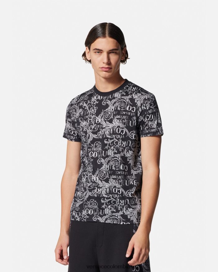 hombres camiseta de alta costura con logo Versace negro y estampado 2RP40F2385 ropa