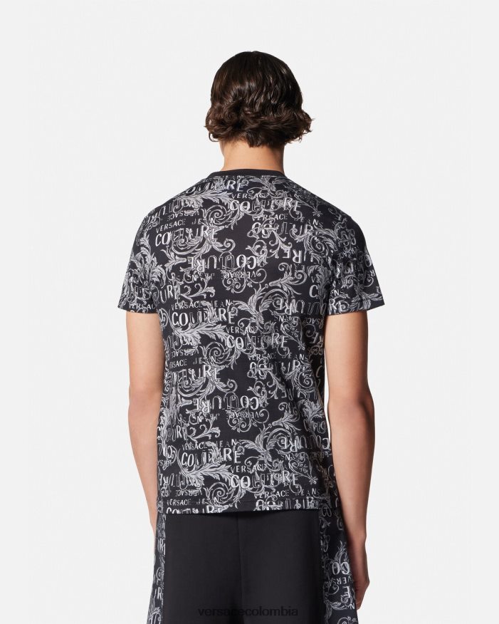 hombres camiseta de alta costura con logo Versace negro y estampado 2RP40F2385 ropa