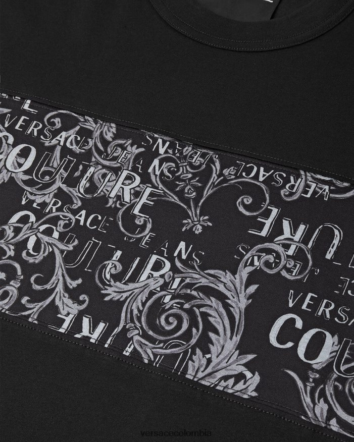 hombres camiseta de alta costura con logo Versace negro y estampado 2RP40F2389 ropa