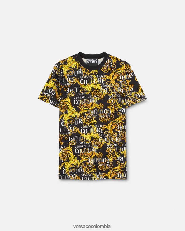 hombres camiseta de alta costura con logo Versace oro negro 2RP40F2387 ropa
