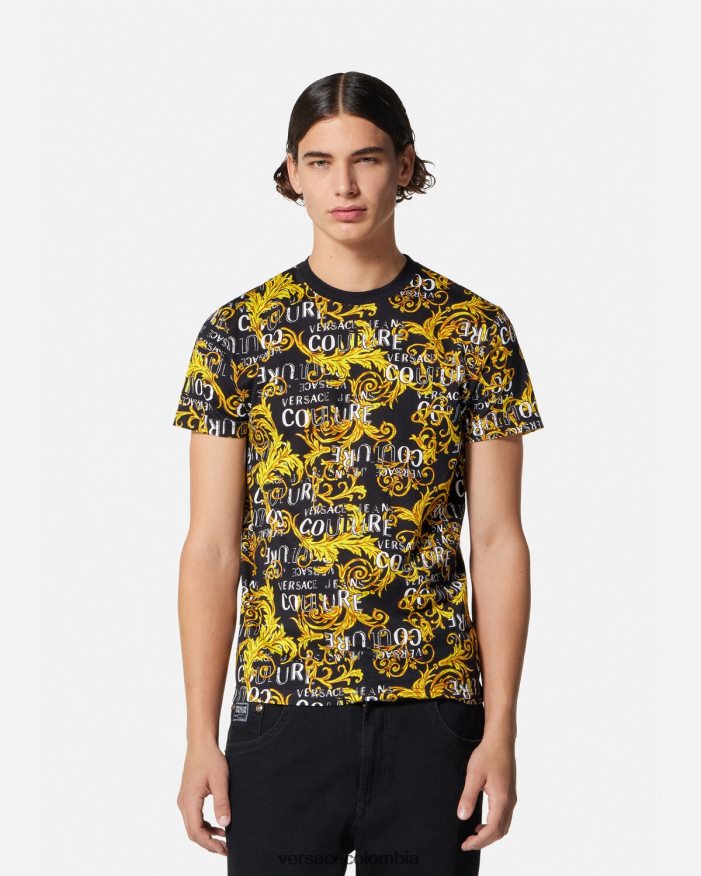 hombres camiseta de alta costura con logo Versace oro negro 2RP40F2387 ropa