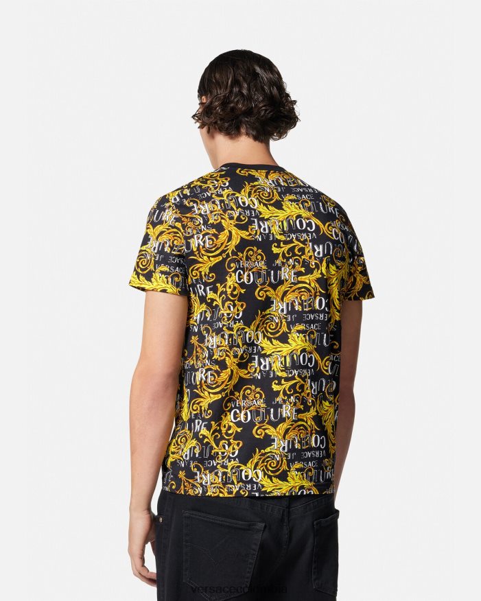 hombres camiseta de alta costura con logo Versace oro negro 2RP40F2387 ropa