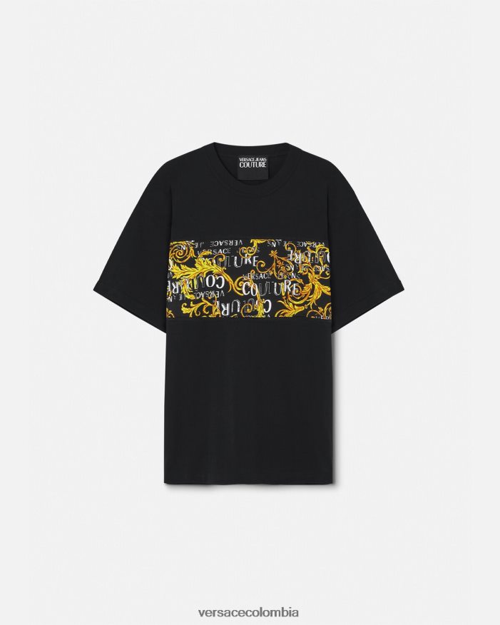 hombres camiseta de alta costura con logo Versace oro negro 2RP40F2388 ropa