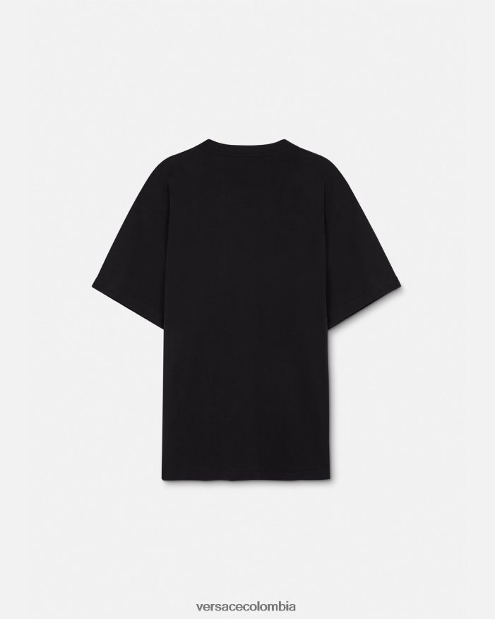 hombres camiseta de alta costura con logo Versace oro negro 2RP40F2388 ropa