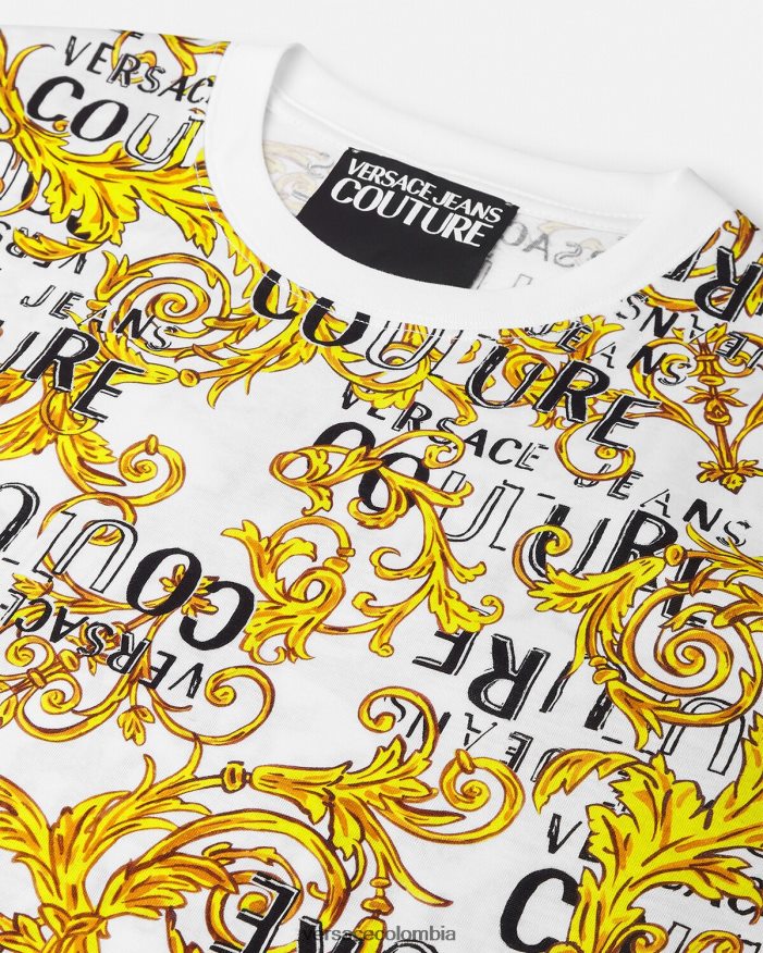 hombres camiseta de alta costura con logo Versace oro y blanco 2RP40F2386 ropa