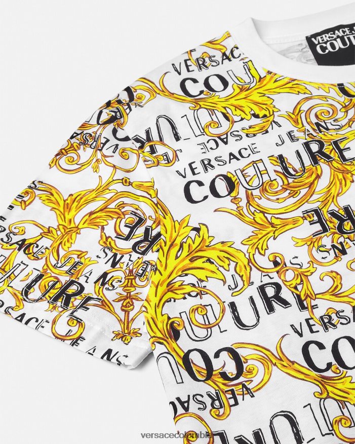 hombres camiseta de alta costura con logo Versace oro y blanco 2RP40F2386 ropa