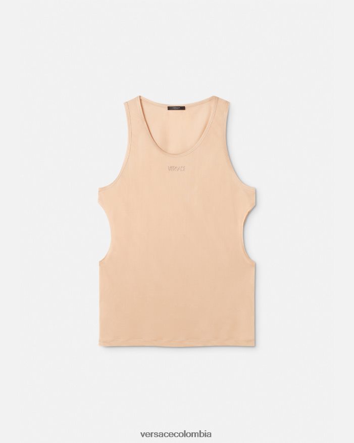hombres camiseta sin mangas con abertura Versace beige 2RP40F1380 ropa