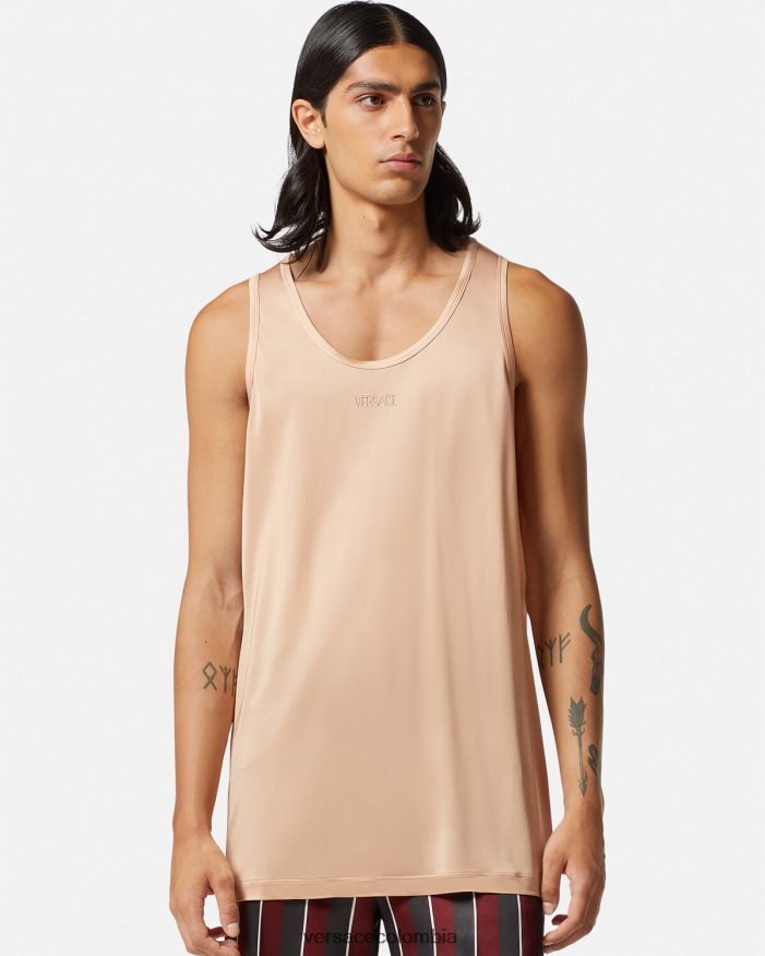 hombres camiseta sin mangas con abertura Versace beige 2RP40F1380 ropa