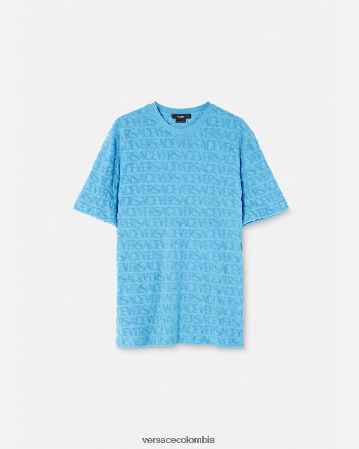hombres camiseta tipo toalla Versace azul claro 2RP40F1352 ropa