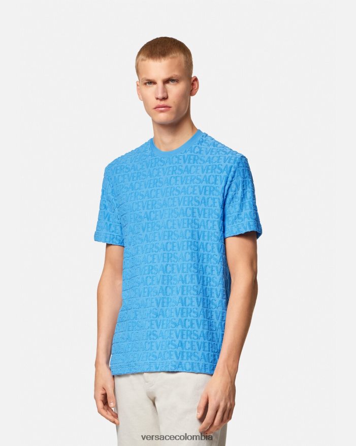 hombres camiseta tipo toalla Versace azul claro 2RP40F1352 ropa