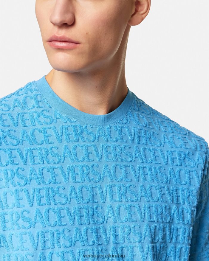 hombres camiseta tipo toalla Versace azul claro 2RP40F1352 ropa