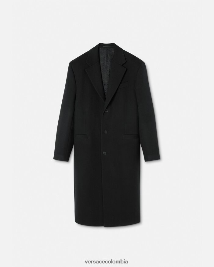 hombres abrigo de lana con botonadura simple Versace negro 2RP40F1245 ropa