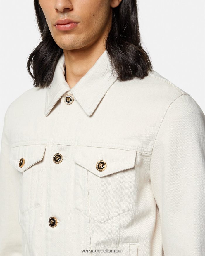 hombres chamarra vaquera con Medusa Biggie Versace blanco 2RP40F1222 ropa