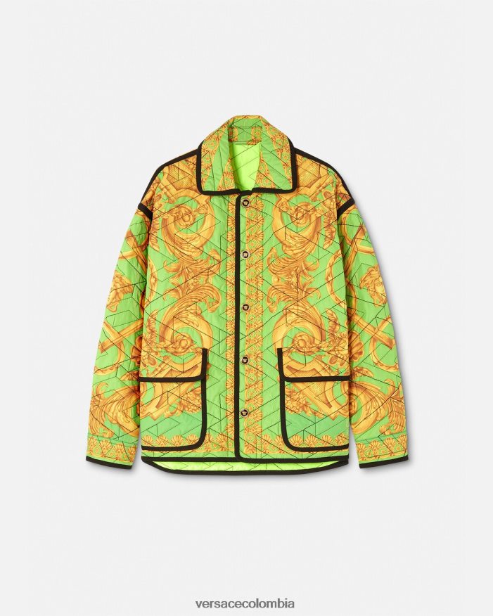 hombres chaqueta blusón acolchada barroco 660 Versace oro y verde 2RP40F1242 ropa