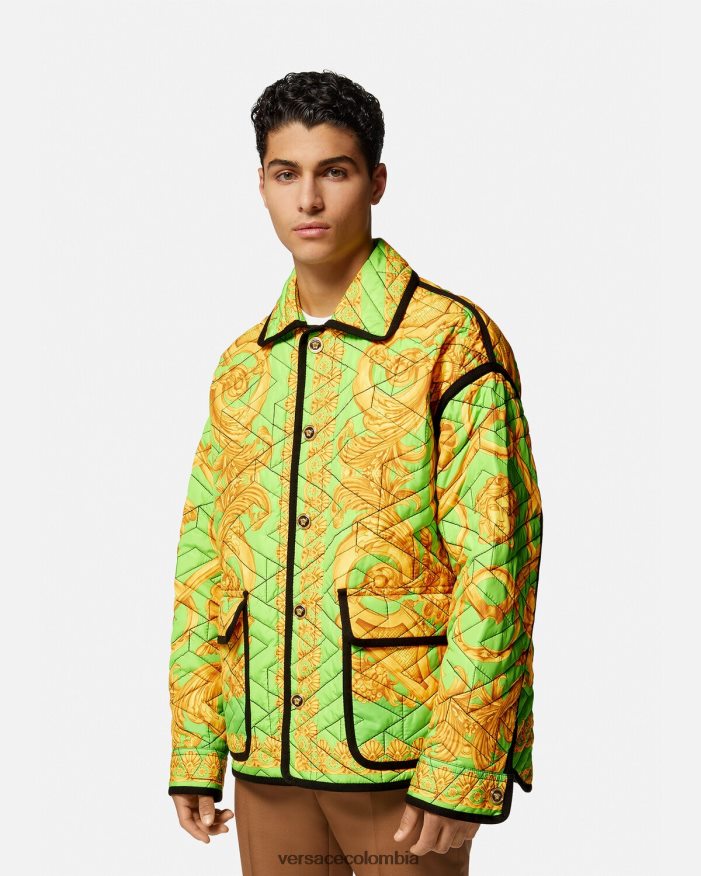 hombres chaqueta blusón acolchada barroco 660 Versace oro y verde 2RP40F1242 ropa