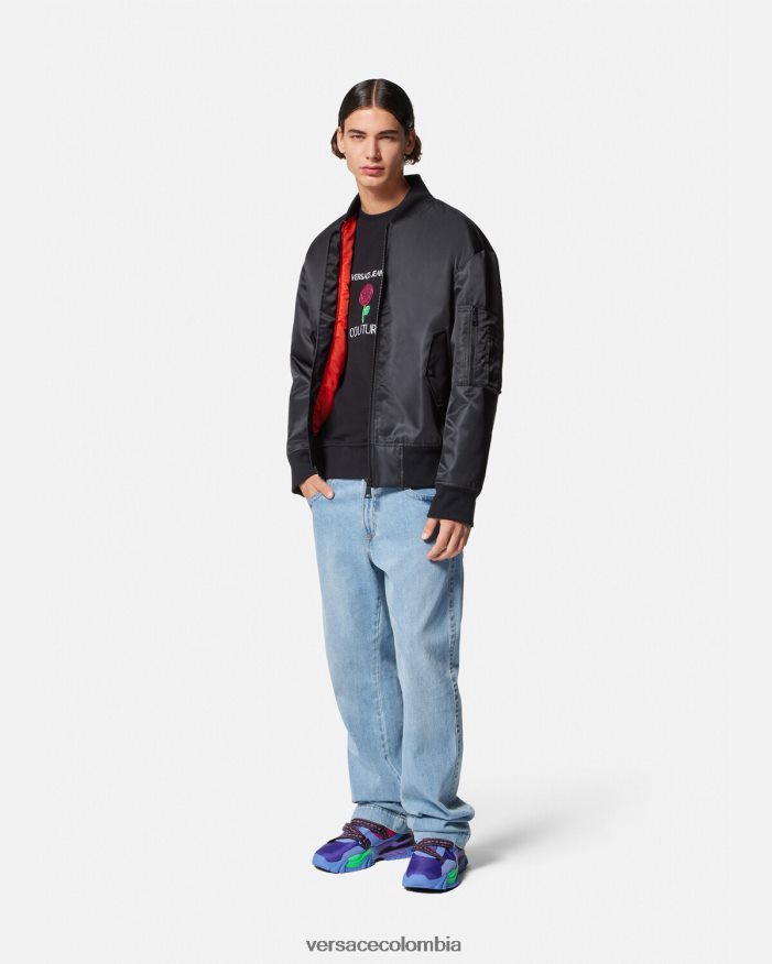 hombres chaqueta bomber con emblema en V Versace negro 2RP40F2418 ropa