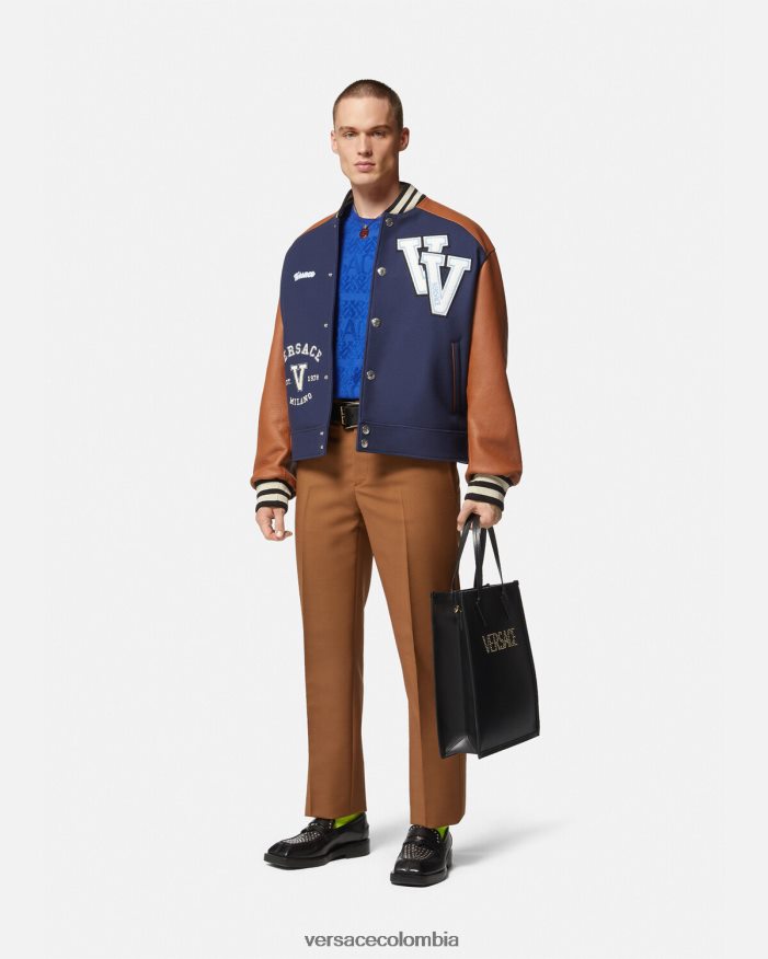 hombres chaqueta bomber con logo universitario Versace azul Marrón 2RP40F1257 ropa