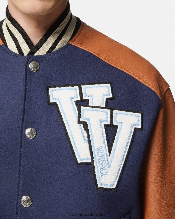 hombres chaqueta bomber con logo universitario Versace azul Marrón 2RP40F1257 ropa