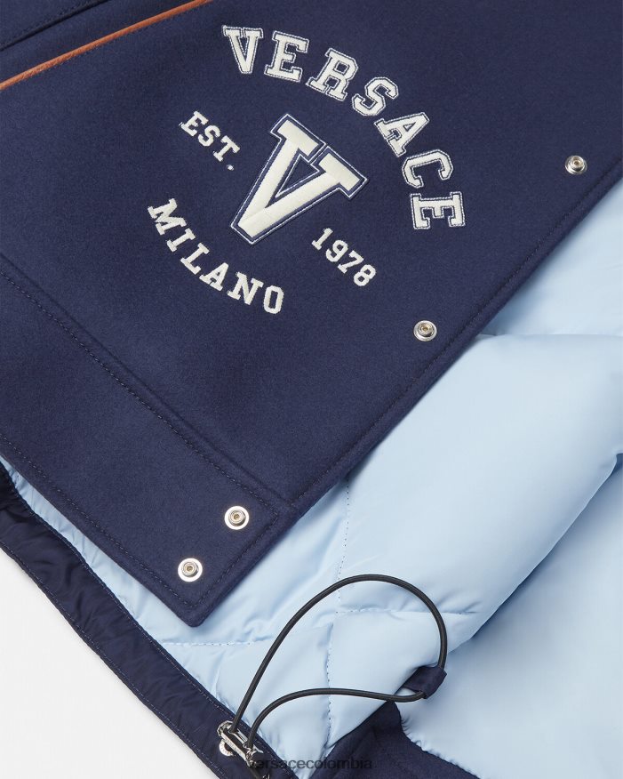 hombres chaqueta bomber con logo universitario Versace azul Marrón 2RP40F1257 ropa