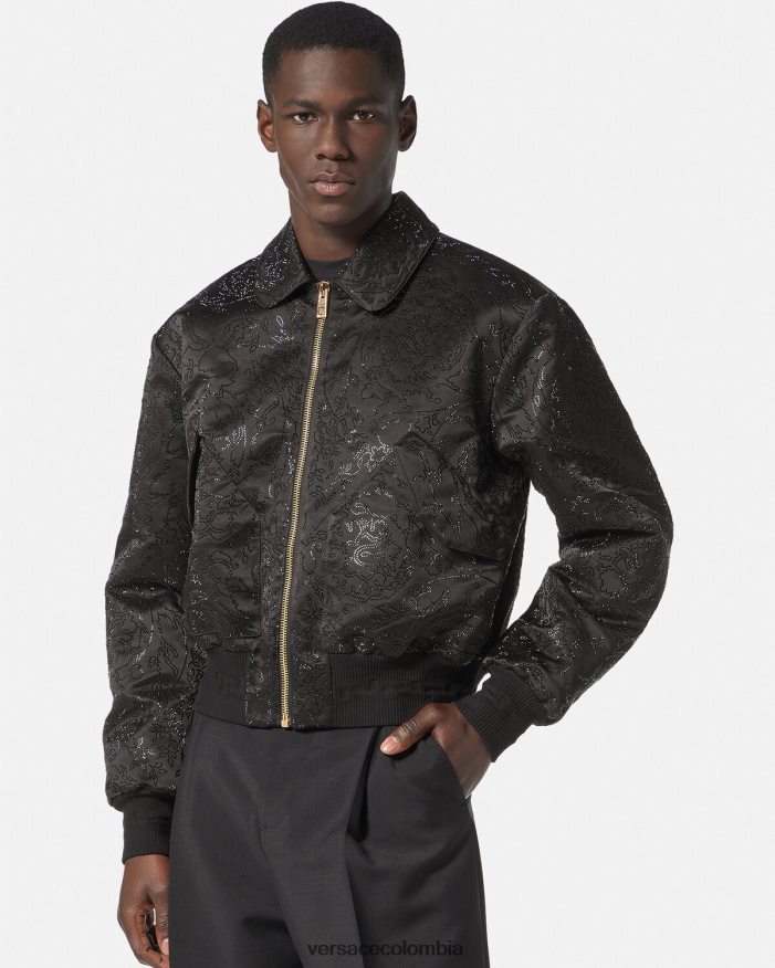 hombres chaqueta bomber con silueta barroca y adornos Versace negro 2RP40F1226 ropa