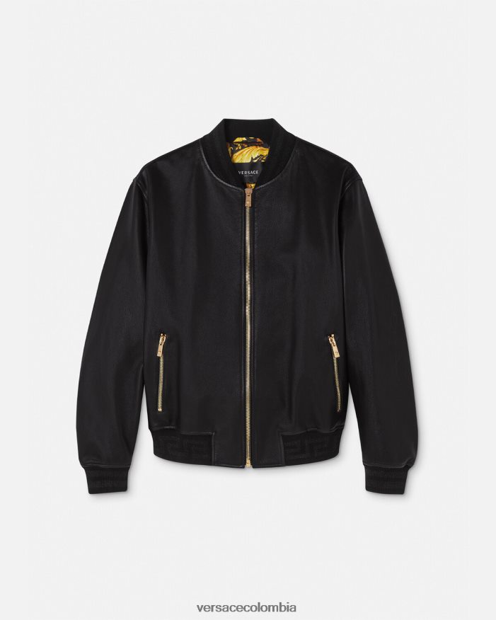 hombres chaqueta bomber de cuero con greca Versace negro 2RP40F1225 ropa
