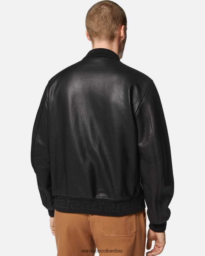 hombres chaqueta bomber de cuero con greca Versace negro 2RP40F1225 ropa
