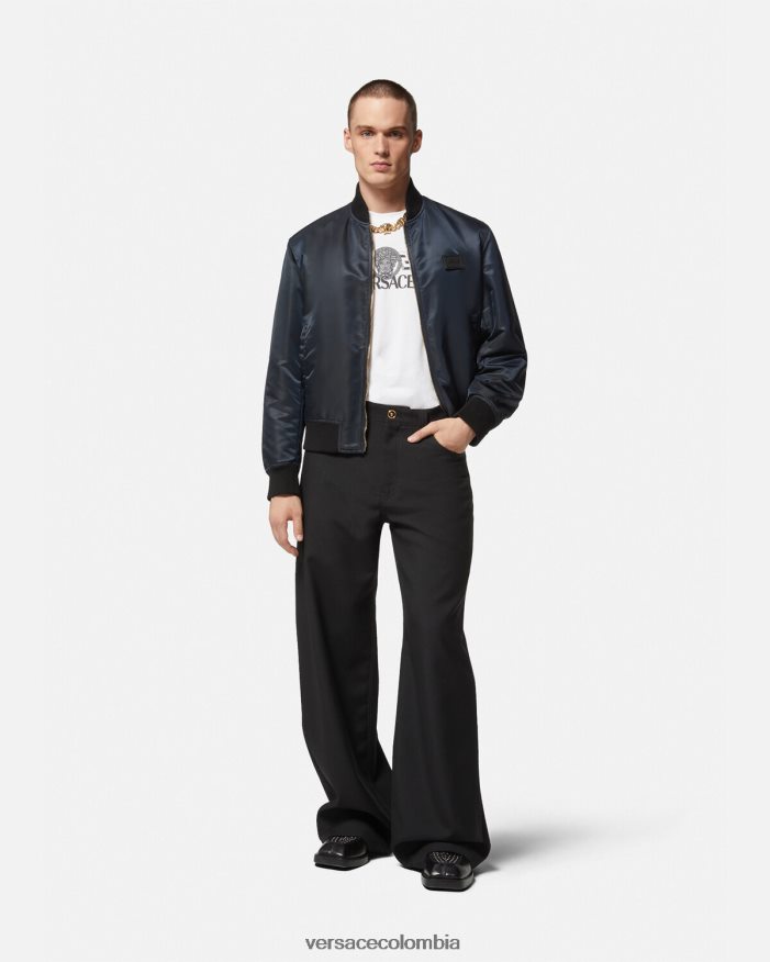 hombres chaqueta bomber reversible barroco 660 Versace azul y oro 2RP40F1240 ropa