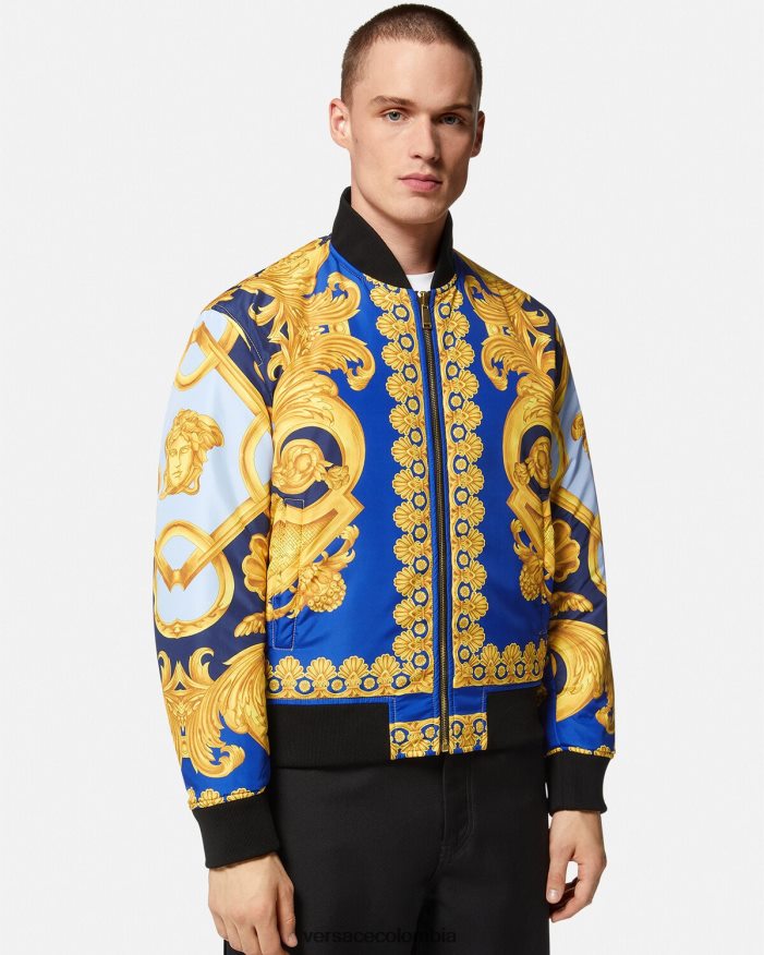 hombres chaqueta bomber reversible barroco 660 Versace azul y oro 2RP40F1240 ropa
