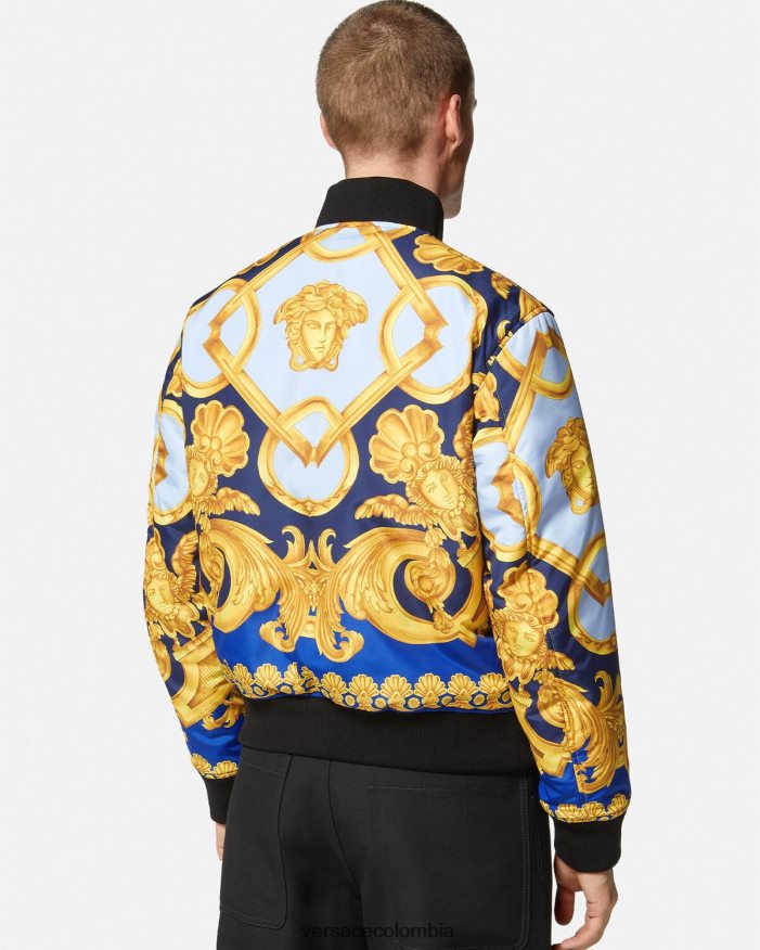hombres chaqueta bomber reversible barroco 660 Versace azul y oro 2RP40F1240 ropa
