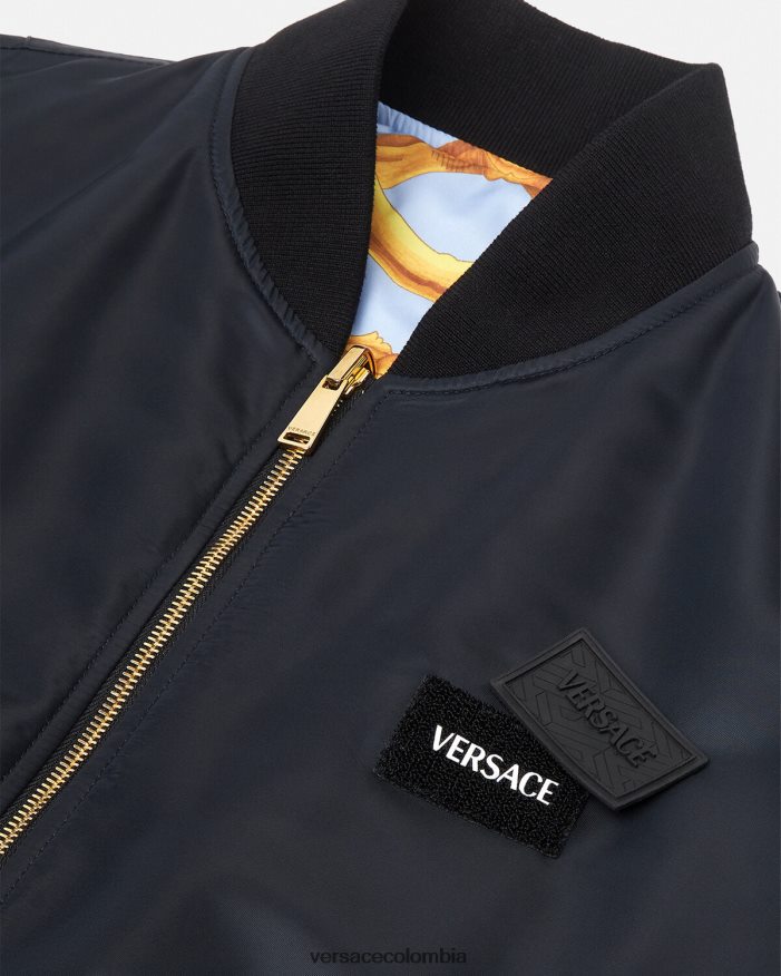 hombres chaqueta bomber reversible barroco 660 Versace azul y oro 2RP40F1240 ropa