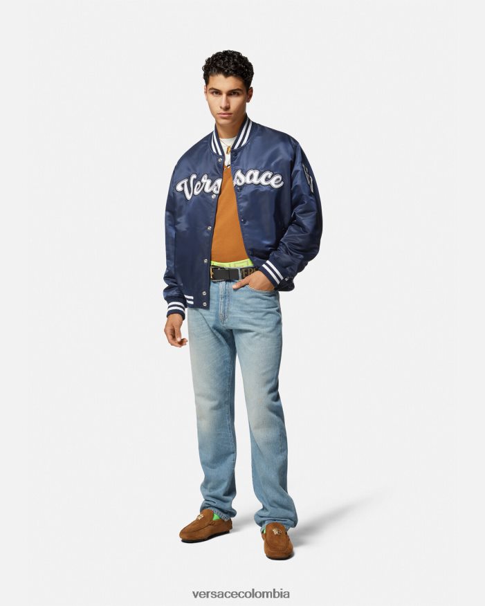 hombres chaqueta bomber universitaria de nailon Versace azul 2RP40F1230 ropa