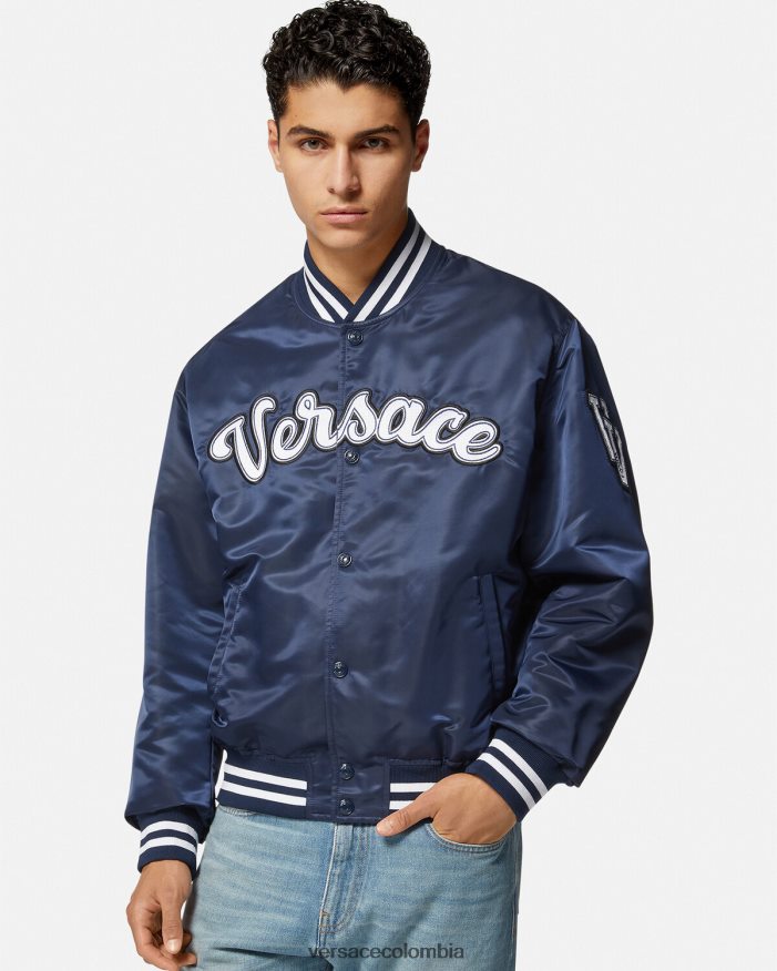 hombres chaqueta bomber universitaria de nailon Versace azul 2RP40F1230 ropa