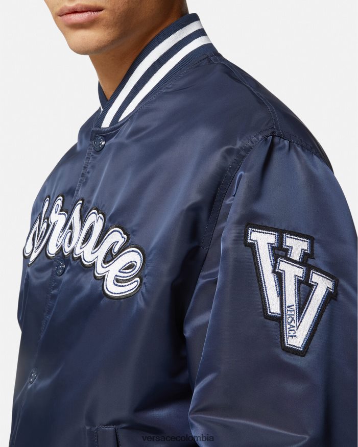 hombres chaqueta bomber universitaria de nailon Versace azul 2RP40F1230 ropa