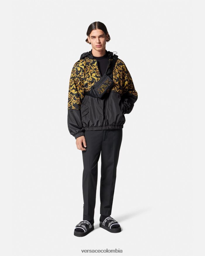 hombres chaqueta con capucha de alta costura Versace oro negro 2RP40F2380 ropa