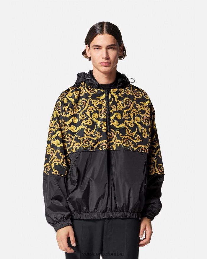 hombres chaqueta con capucha de alta costura Versace oro negro 2RP40F2380 ropa