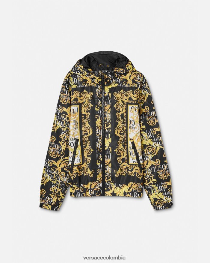hombres chaqueta cortavientos de alta costura con logo Versace negro y estampado 2RP40F2414 ropa