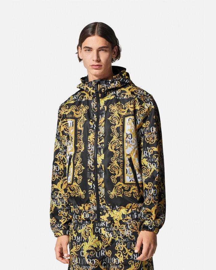hombres chaqueta cortavientos de alta costura con logo Versace negro y estampado 2RP40F2414 ropa