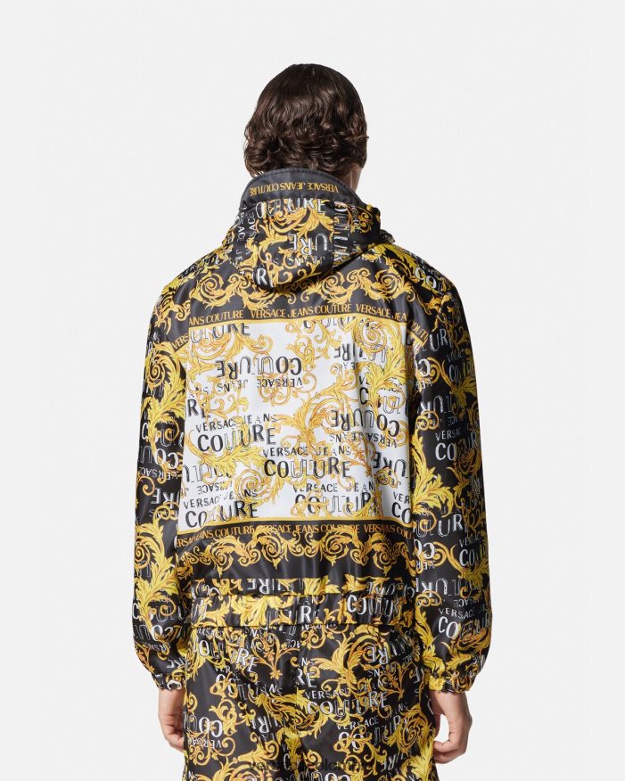 hombres chaqueta cortavientos de alta costura con logo Versace negro y estampado 2RP40F2414 ropa
