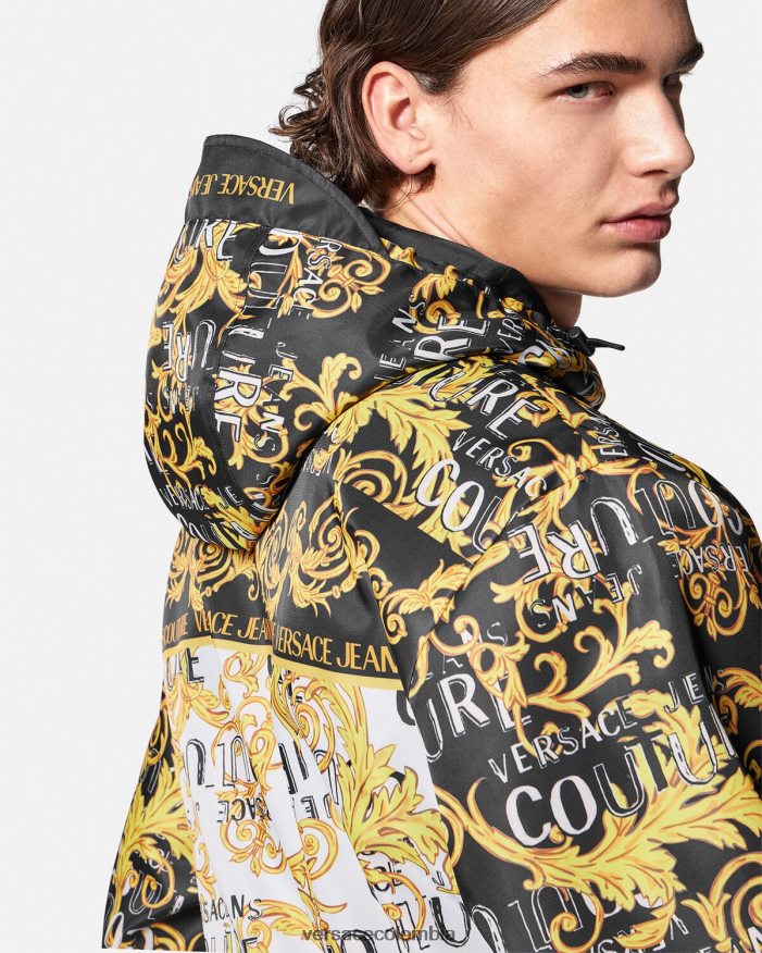hombres chaqueta cortavientos de alta costura con logo Versace negro y estampado 2RP40F2414 ropa