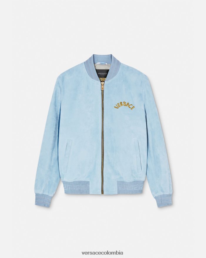 hombres chaqueta de ante con logo barroco y conchas marinas Versace azul claro 2RP40F1223 ropa