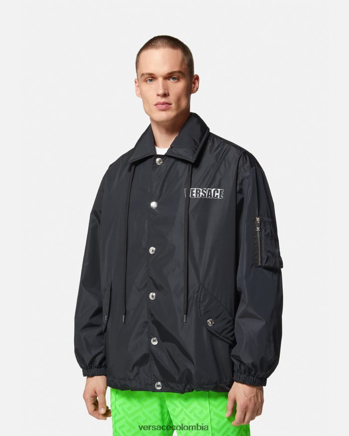 hombres chaqueta de nailon con logo gráfico Versace negro 2RP40F1243 ropa