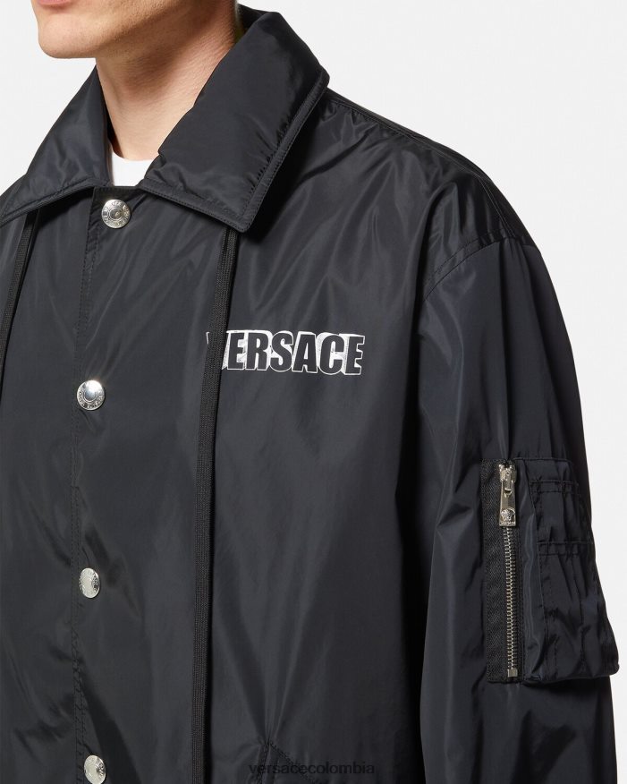 hombres chaqueta de nailon con logo gráfico Versace negro 2RP40F1243 ropa