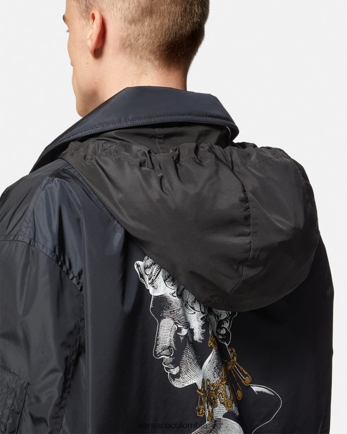 hombres chaqueta de nailon con logo gráfico Versace negro 2RP40F1243 ropa