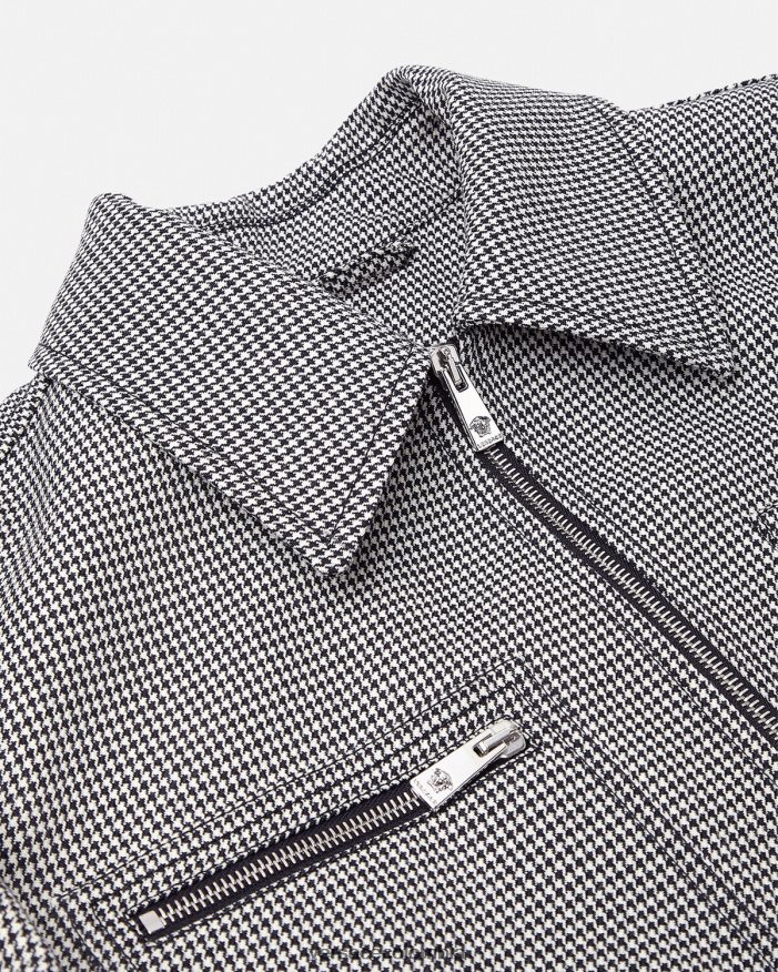 hombres chaqueta tipo blusón con cremallera y pata de gallo Versace blanco negro 2RP40F1259 ropa