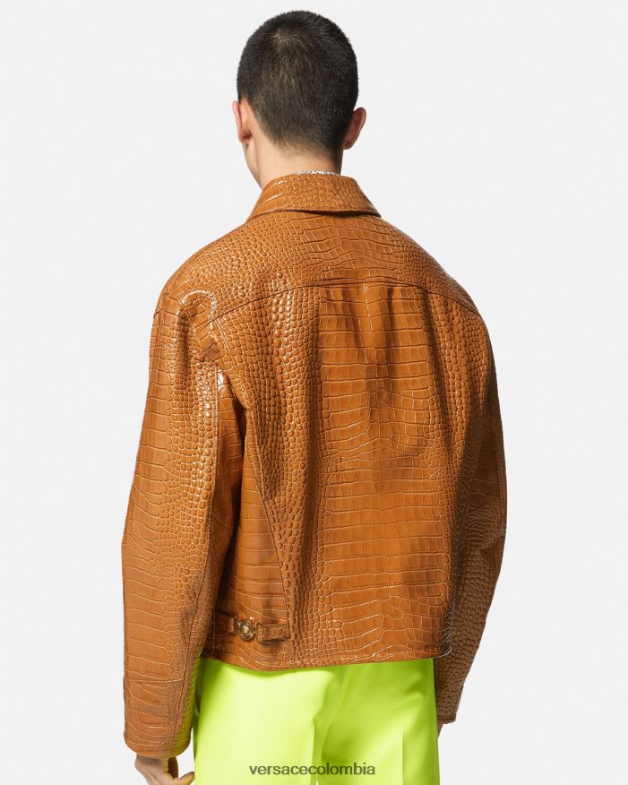 hombres chaqueta tipo blusón de cuero con efecto de cocodrilo Versace naranja 2RP40F1255 ropa