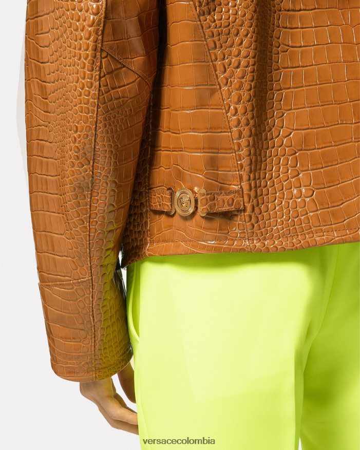 hombres chaqueta tipo blusón de cuero con efecto de cocodrilo Versace naranja 2RP40F1255 ropa