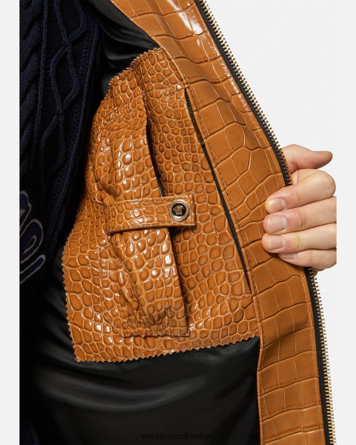 hombres chaqueta tipo blusón de cuero con efecto de cocodrilo Versace naranja 2RP40F1255 ropa
