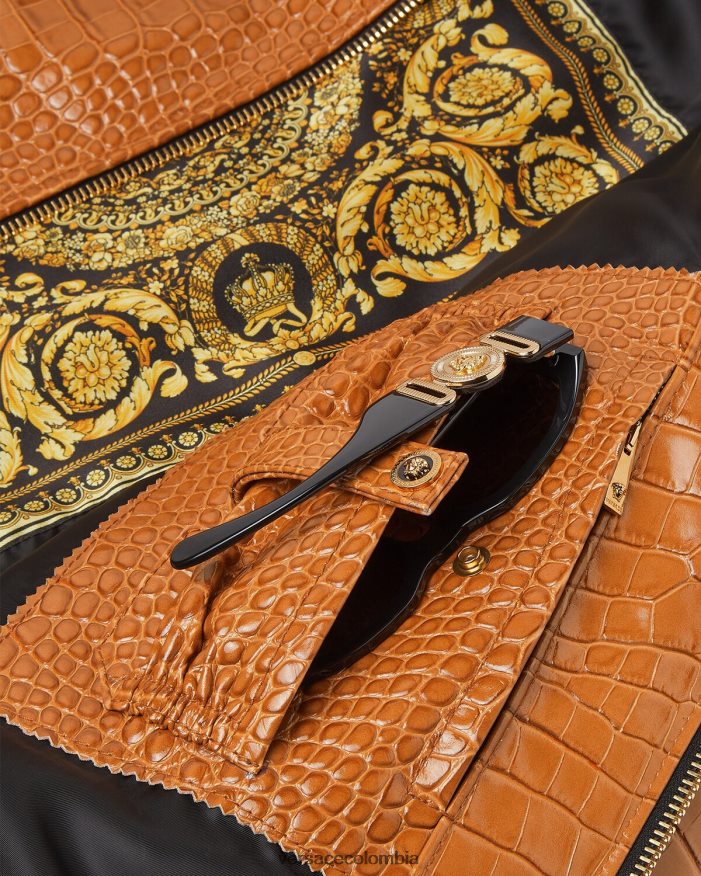 hombres chaqueta tipo blusón de cuero con efecto de cocodrilo Versace naranja 2RP40F1255 ropa